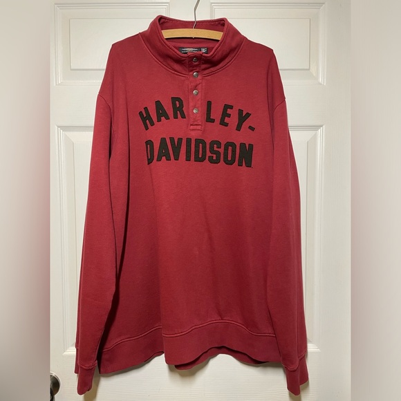 Harley Davidson Mens 3XL Long Sleeve Pullover Sweatshirt Dark Red - Picture 2 of 5